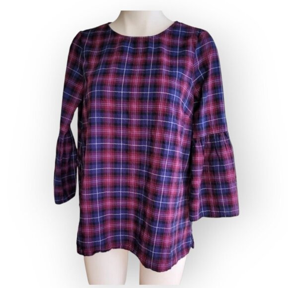 The Nines by HATCH navy berry plaid maternity boho blouse comfy size medium - Picture 2 of 7